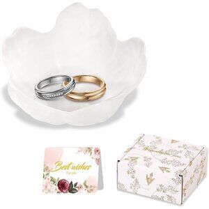 Women's White Flower Jewelry Dish Ring Holder Jewellery Tray Vanity Organizer